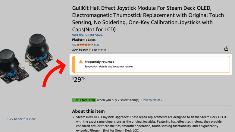 Screen capture of Gulikit replacement thumbsticks on Amazon