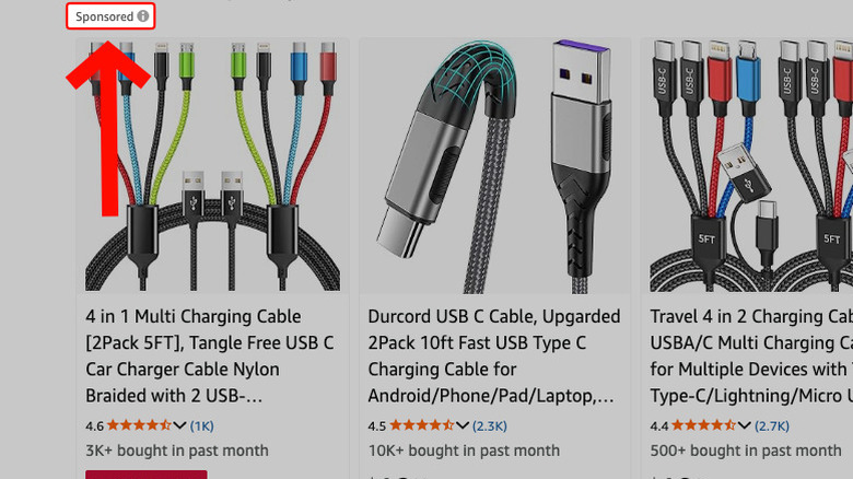 Sponsored tag above products on Amazon