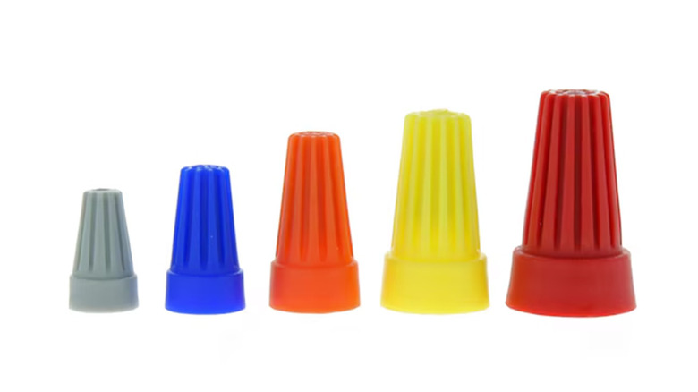 A selection of twist-on wire connectors in varying colors
