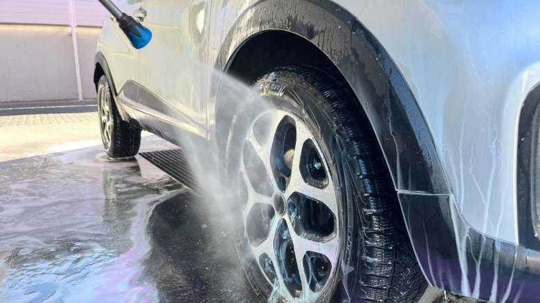 washing a car