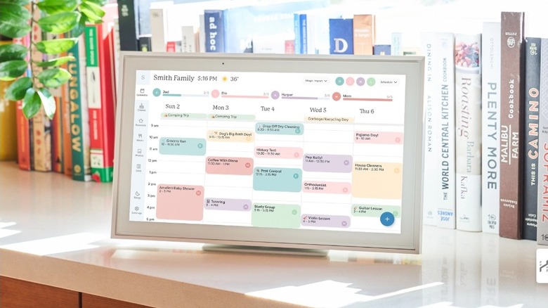 Colorful digital calendar on a countertop