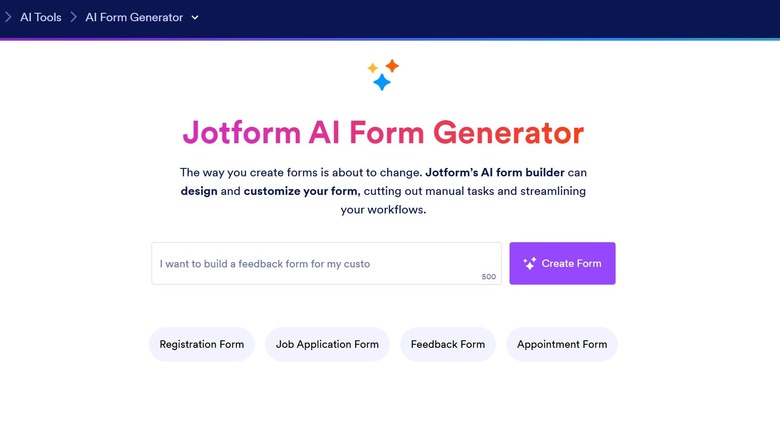 Screenshot of Jotform AI Form Generator