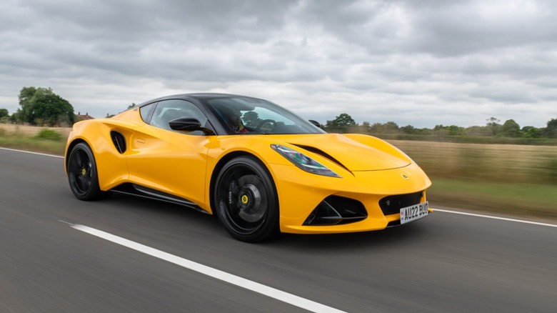 Yellow Lotus Emira on the road