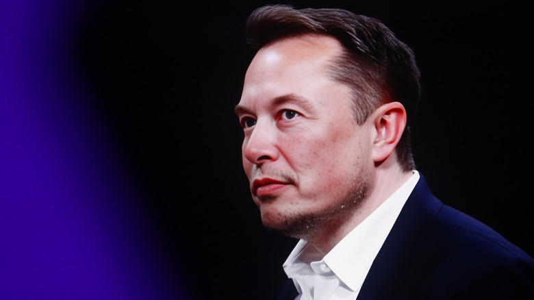 A closeup picture of Elon Musk's face