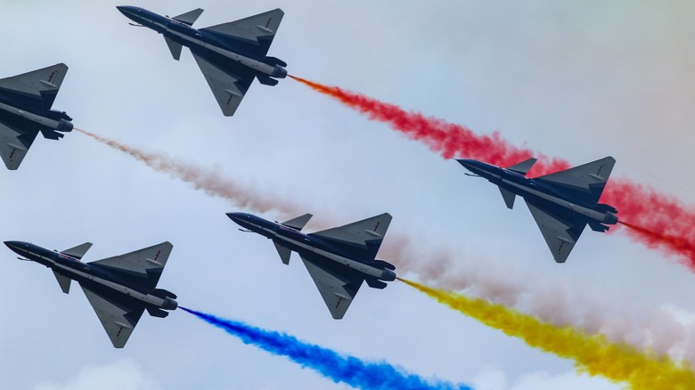 An aerobatic team from the People's Liberation Army performing at an airshow