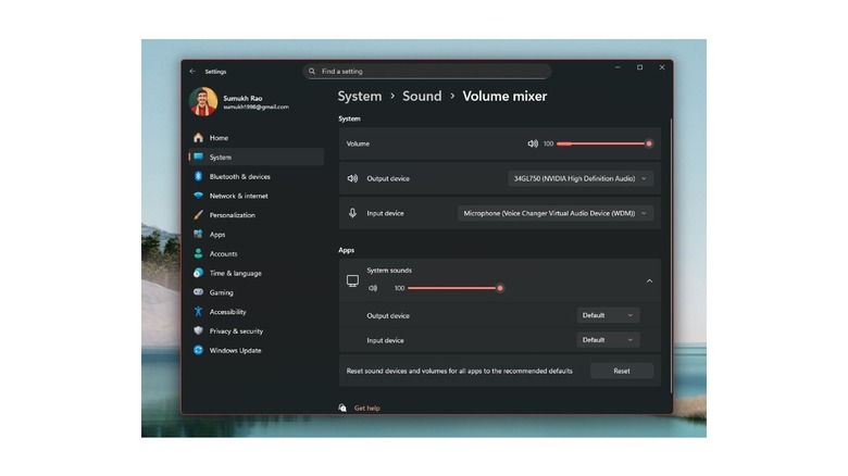 Volume mixer on Windows 11