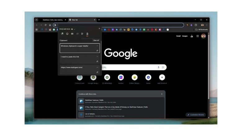 Windows clipboard to paste items