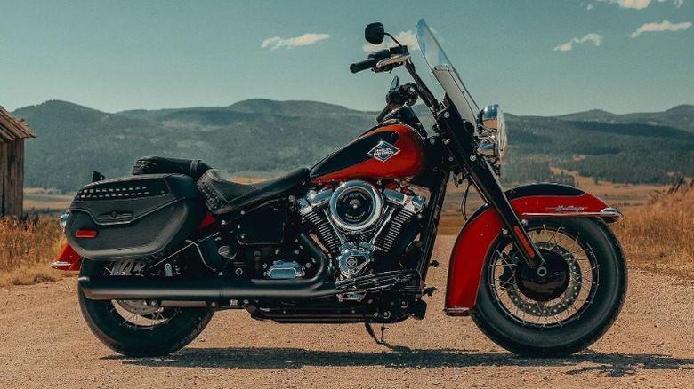 A red Harley-Davidson Heritage Classic 114 Motorcycle