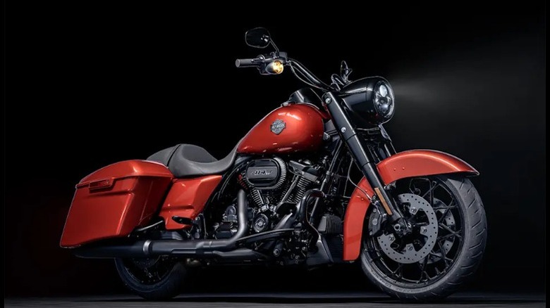 A red Harley-Davidson Road King Motorcycle