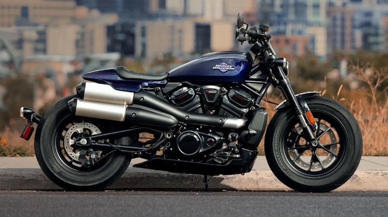 A blue Harley-Davidson Sportster S Motorcycle