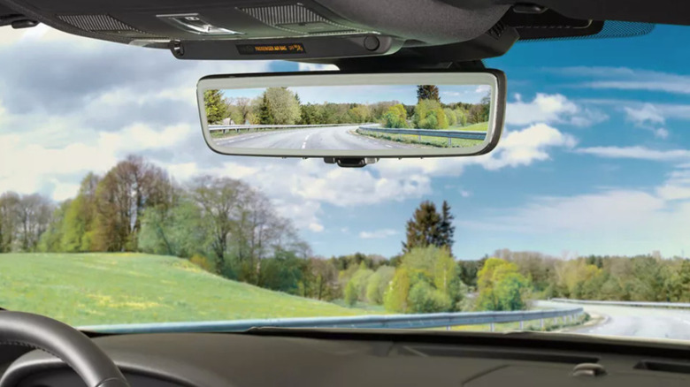 Audiovox smart rearview mirror on display in car