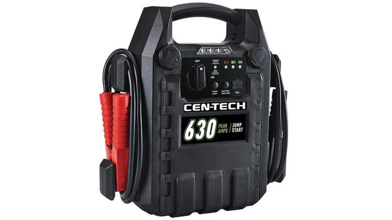 630 Peak Amp Portable Car Battery Jump Starter and Power Pack on display