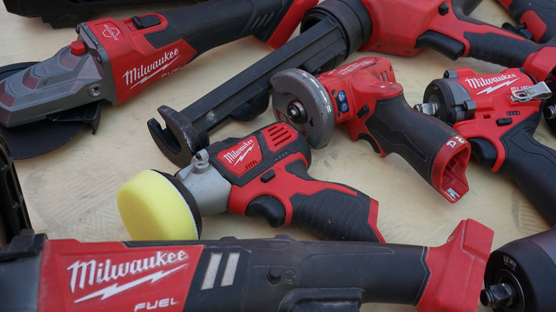a collection of Milwaukee power tools