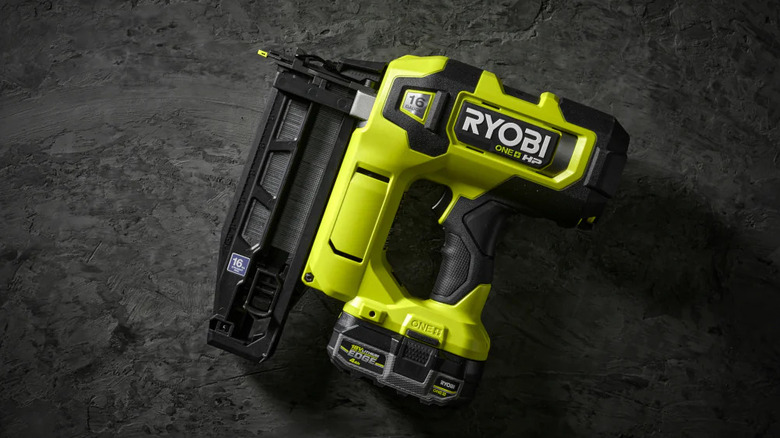 Ryobi 18V One+ Nailer on a dark background