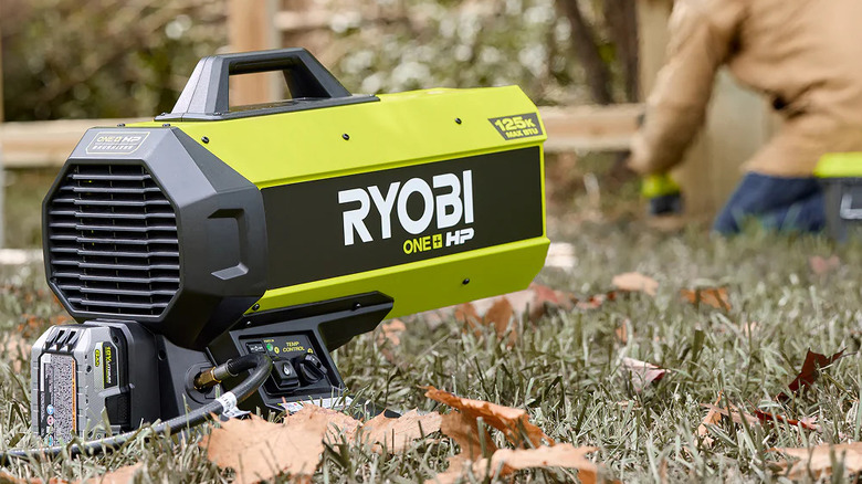 Ryobi 18V One+ Propane Heater on a fall day