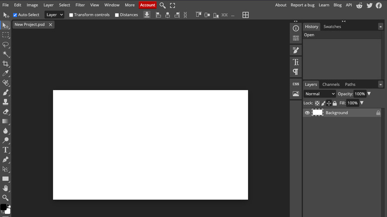 Photopea empty project window