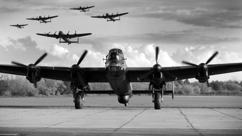 Avro Lancaster bombers in flight