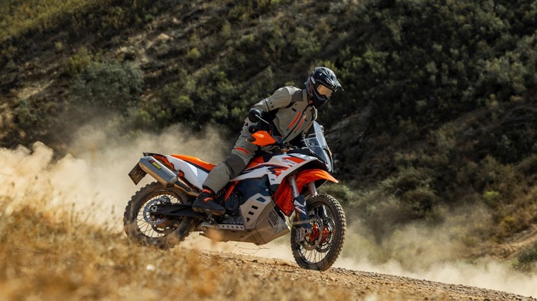 KTM 890 Adventure drifting on dirt