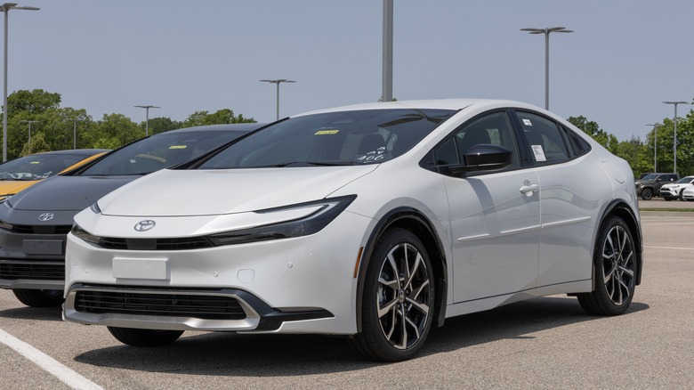 One of the latest generation Toyota Prius cars, pictured here in white