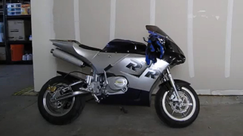 X18 Super Pocket Bike 110cc in silver and blue