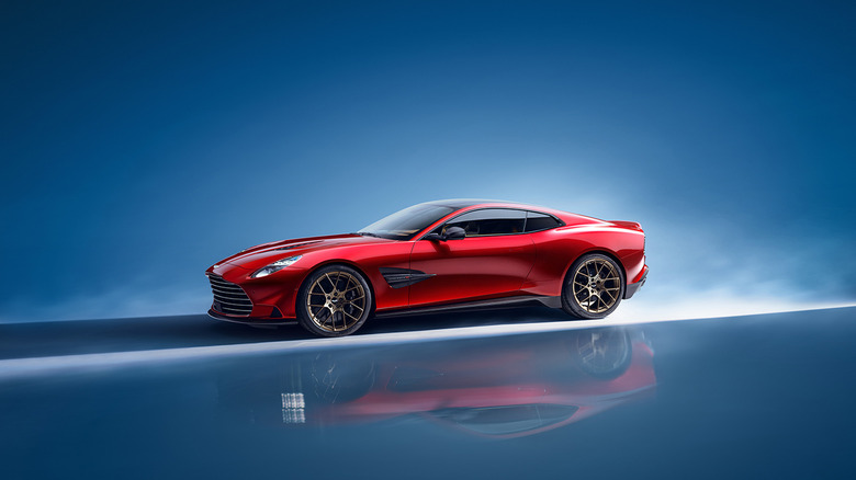 A side on shot of a red 2025 Aston Martin Vanquish