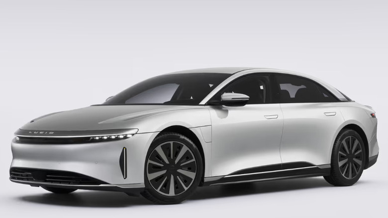 A close up shot of the Lucid Air Sapphire front driver side