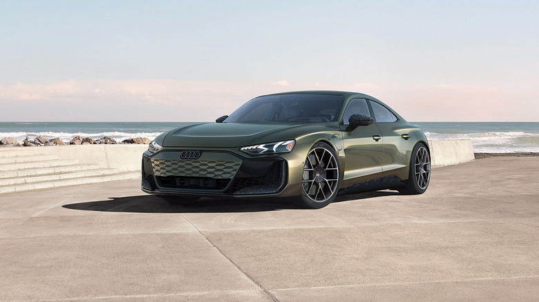 A side on shot of a green 2026 Audi RS e-tron GT Performance