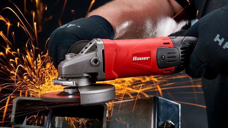 Bauer angle grinder with sparks flying