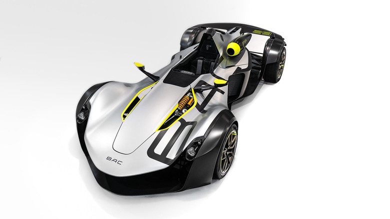 A silver and greeen 2019 BAC Mono R in the studio