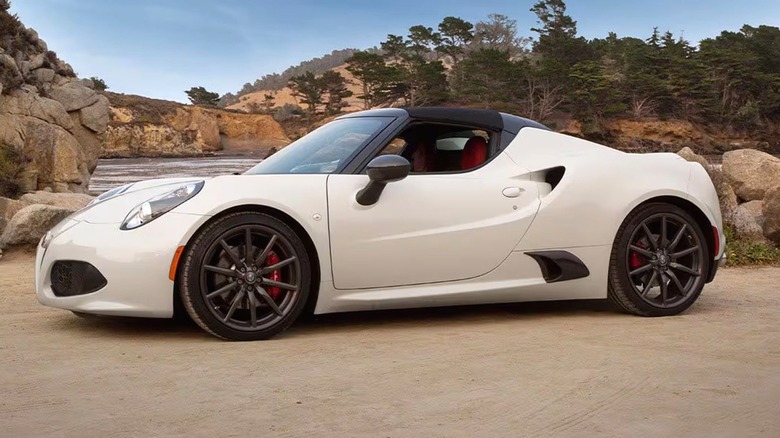 A white 2020 Alfa Romeo 4C Spider parked