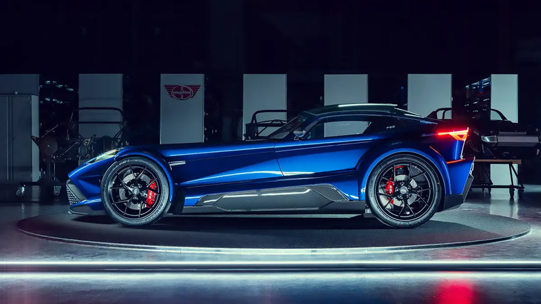 A blue 2022 Donkervoort F22 in the studio