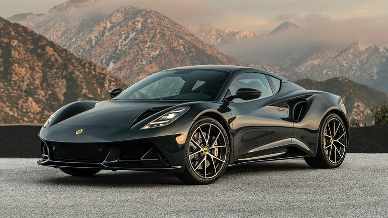 A black 2025 Lotus Emira parked