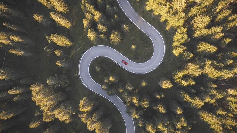 Aerial view of S-shaped road