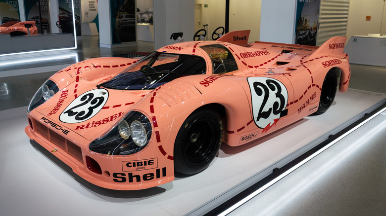1971 Porsche's Pink Pig standing at Volkswagen group showroom