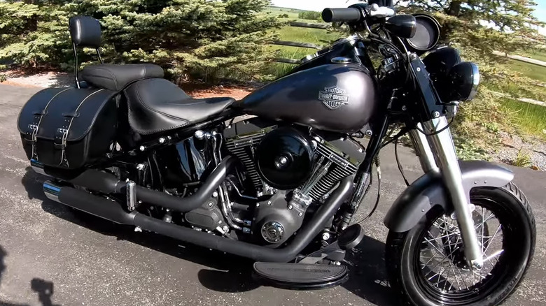 A blacked out 2015 Harley softail with the Screamin Eagle 120R motor