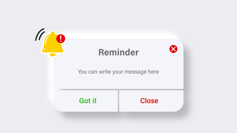 Reminder notification pop-up