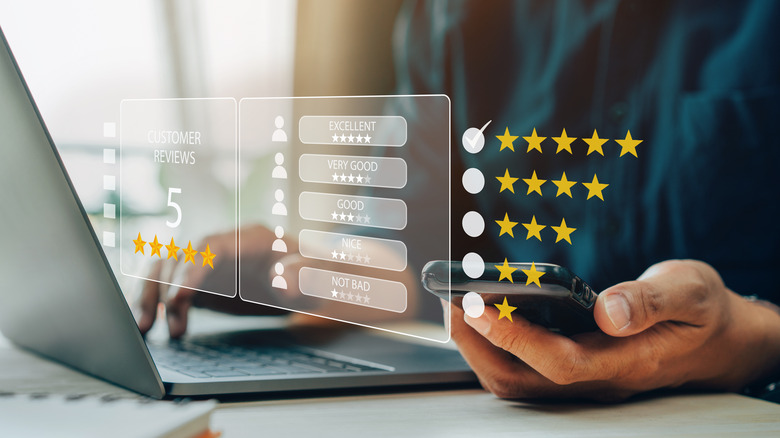 Holographic image of customer reviews and ratings