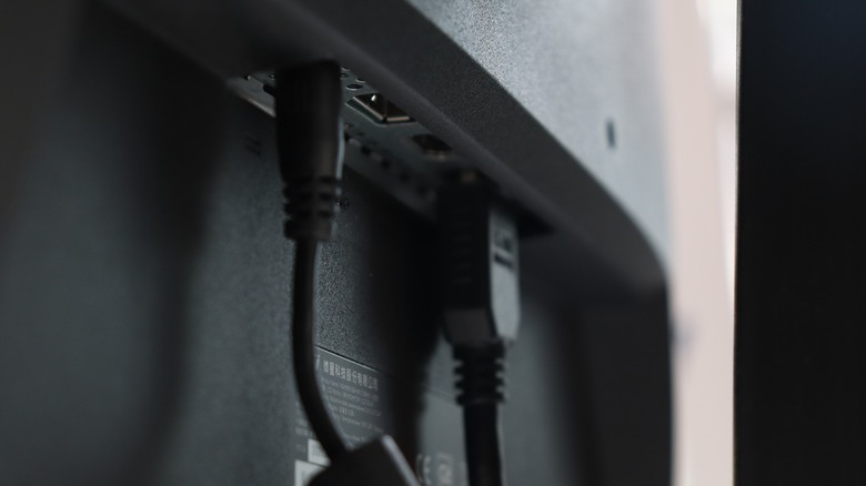 Cords connected to monitor