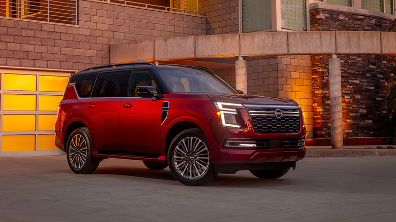 A red 2025 Nissan Armada parked