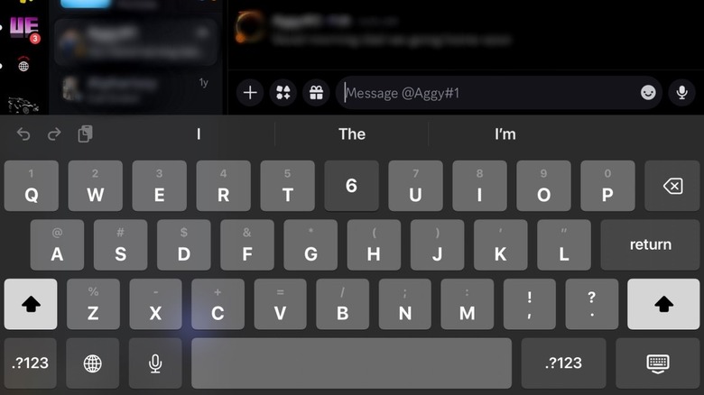 An iPad keyboard being used to press a number with a flick in a Discord chat.