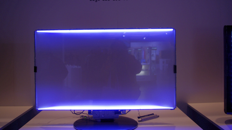 TV with LCD image cells removed, blue backlight is easy to see.