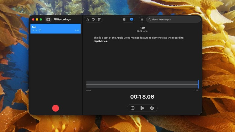 Voice Memos app on macOS desktop