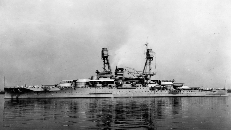 Black & white photo of USS Oklahoma