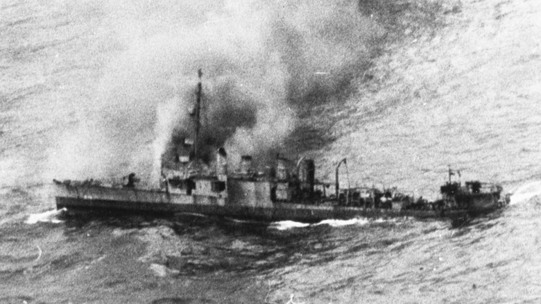 Black & white photo of USS Borie at sea
