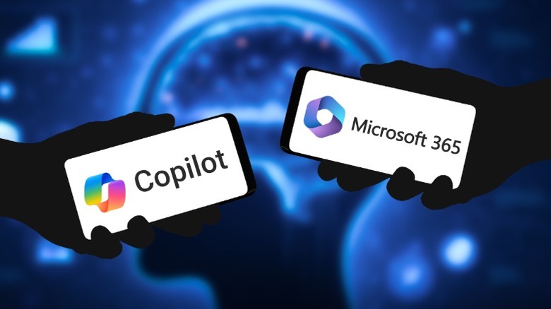 Copilot and Microsoft 365 app logos on phones