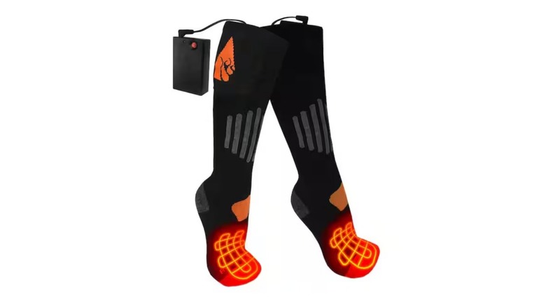 Pair of black socks showing red glowing lines to indicate heat