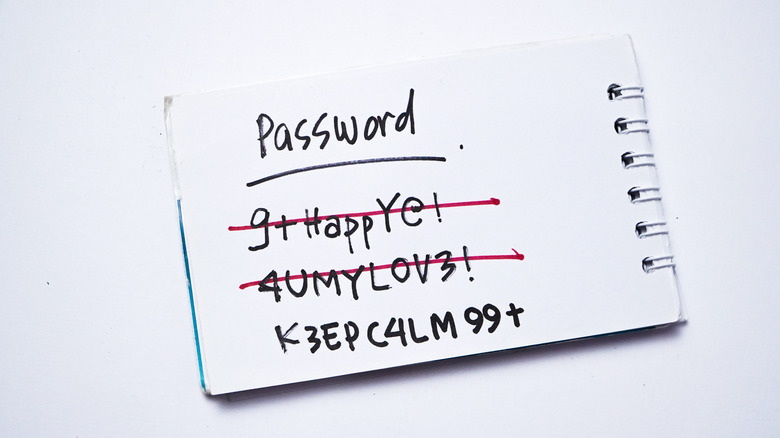 Passwords written on a small notepad
