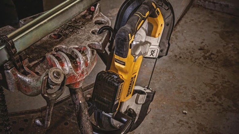 DeWalt band saw hanging on its hook