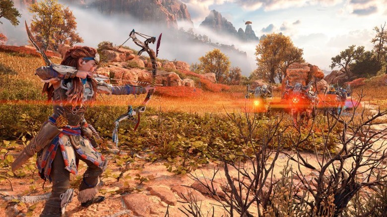 Aloy shooting a bow in Horizon: Forbidden West