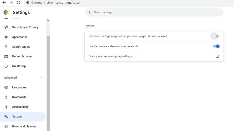 Turn off background apps in Chrome